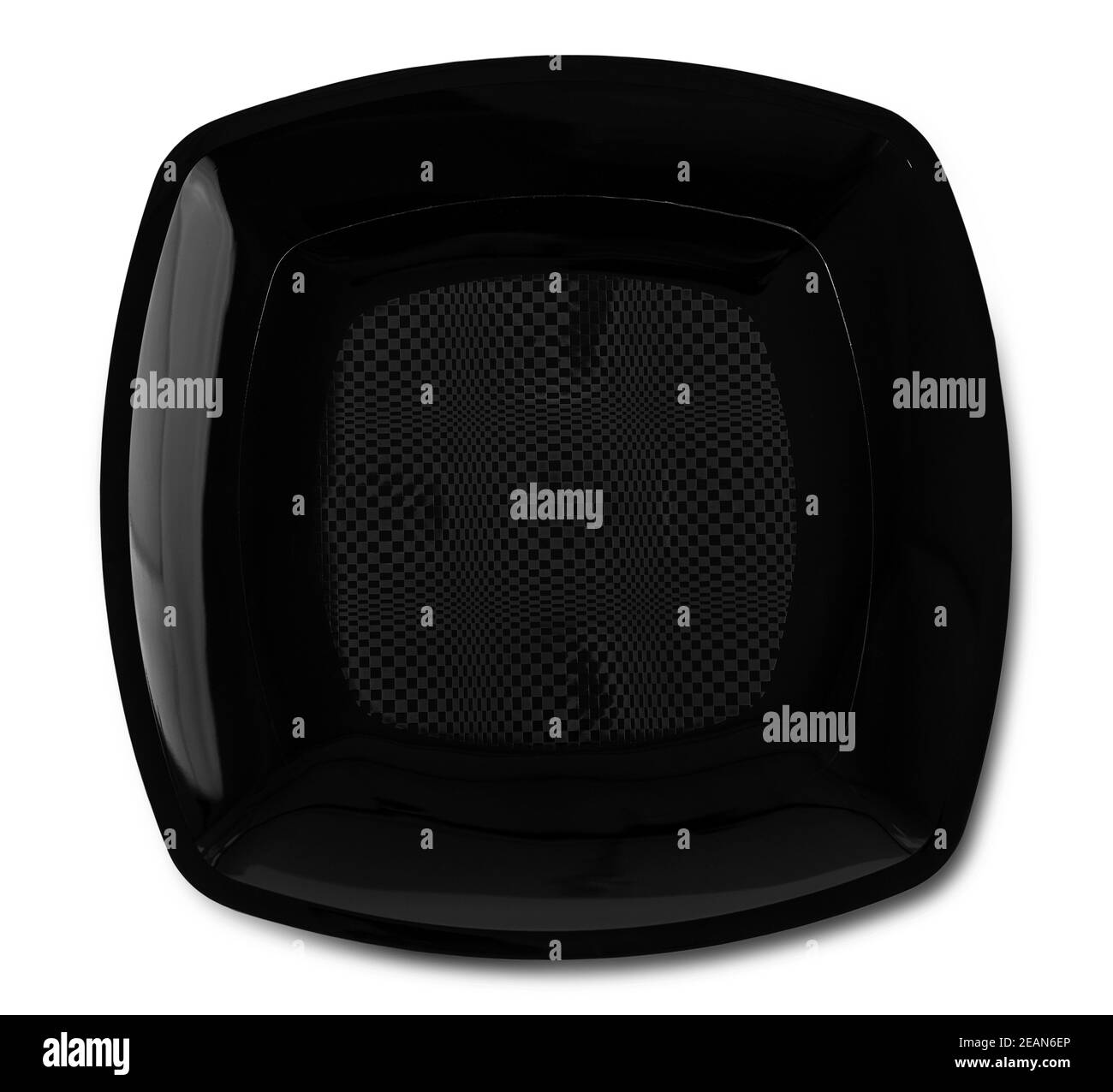 piastra nera rotonda in ceramica vuota isolata su bianco con ritaglio percorso e ombra Foto Stock