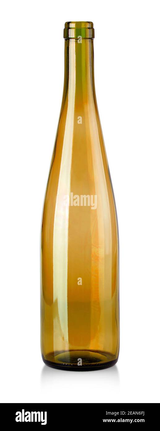 Bottiglia vuota marrone per vino isolato su fondo bianco Foto Stock