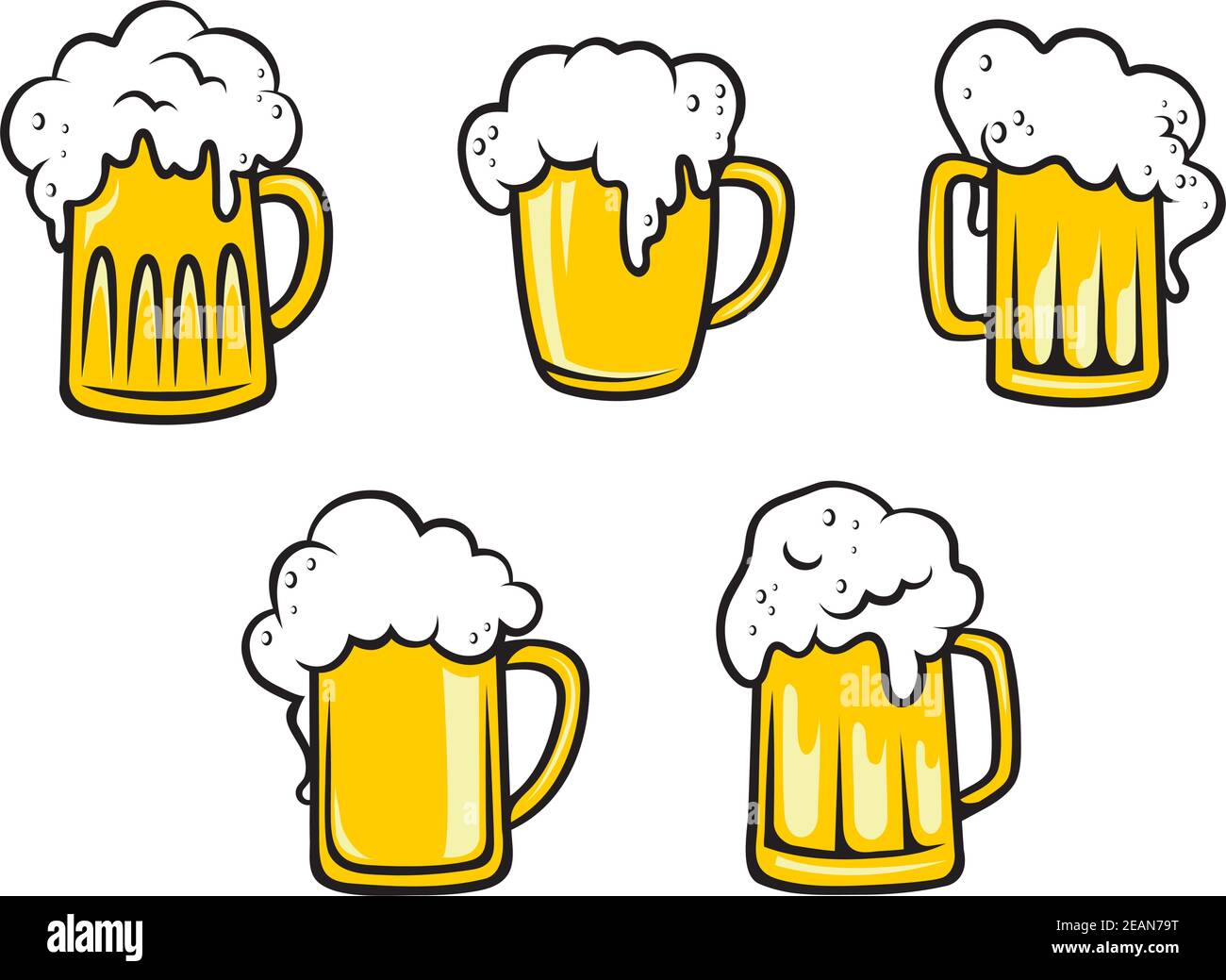 Tankards di pinta di vetro di birra ghiacciata isolati su sfondo bianco. Adatto per bevande, design oktoberfest e ristorante Illustrazione Vettoriale