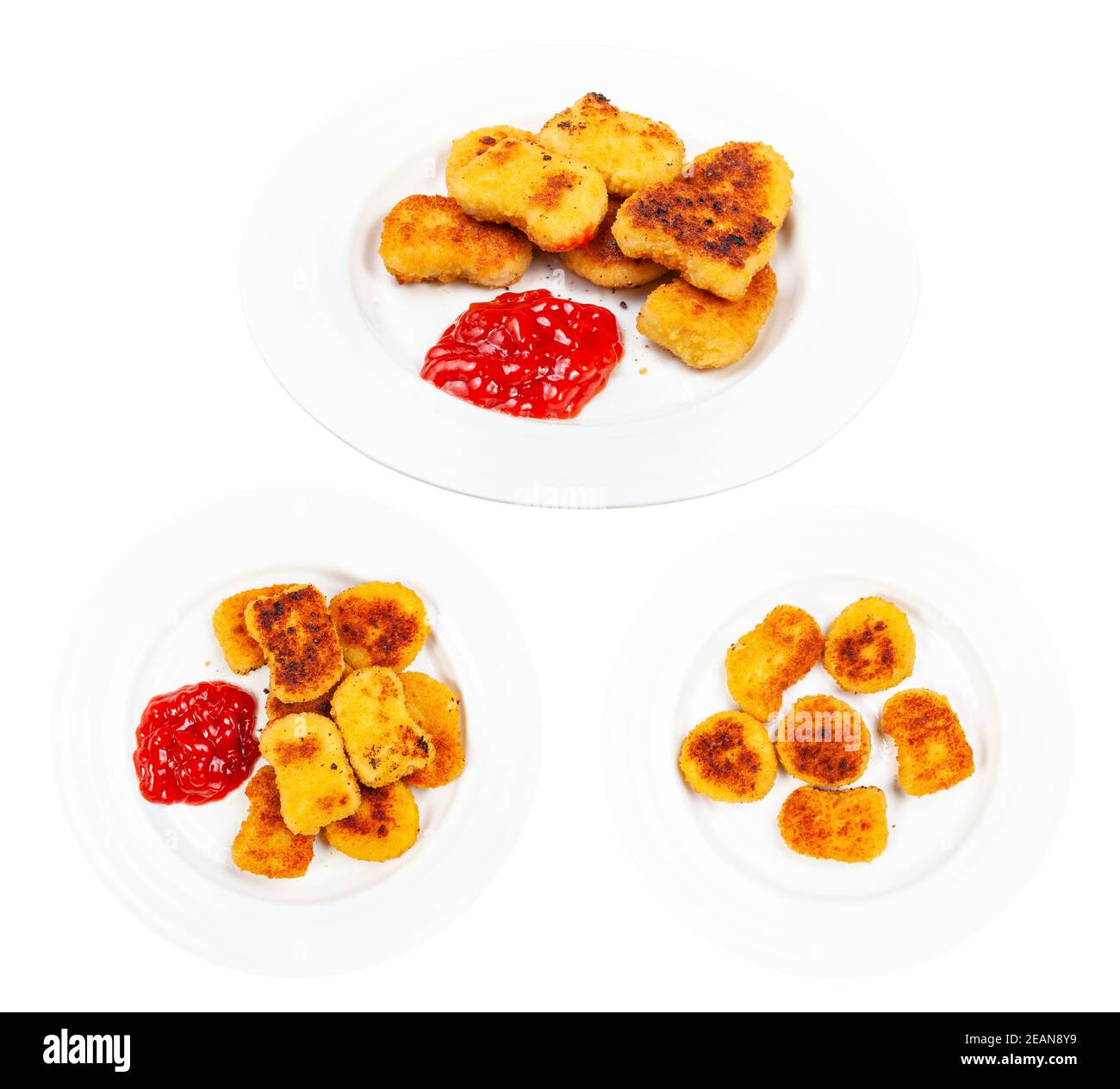 set di bocconcini di pollo fritti su piatto bianco Foto Stock