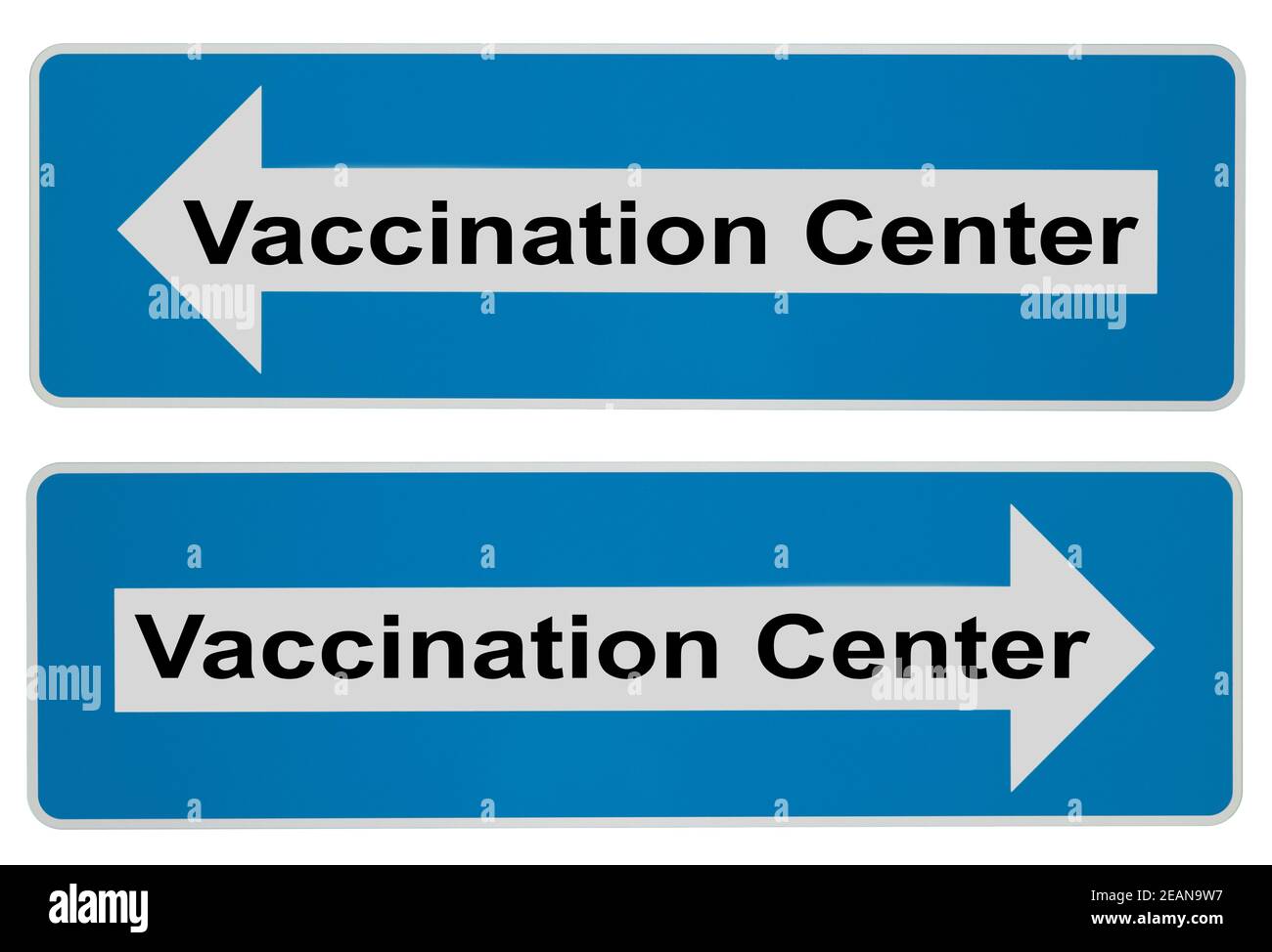 Segno blu centro di vaccinazione Foto Stock