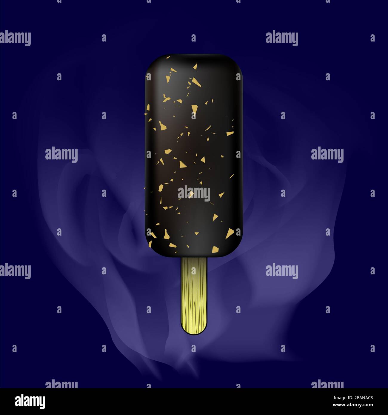 Icona del gelato Cartoon e bastone di legno su Blu sfocato Sfondo Foto Stock