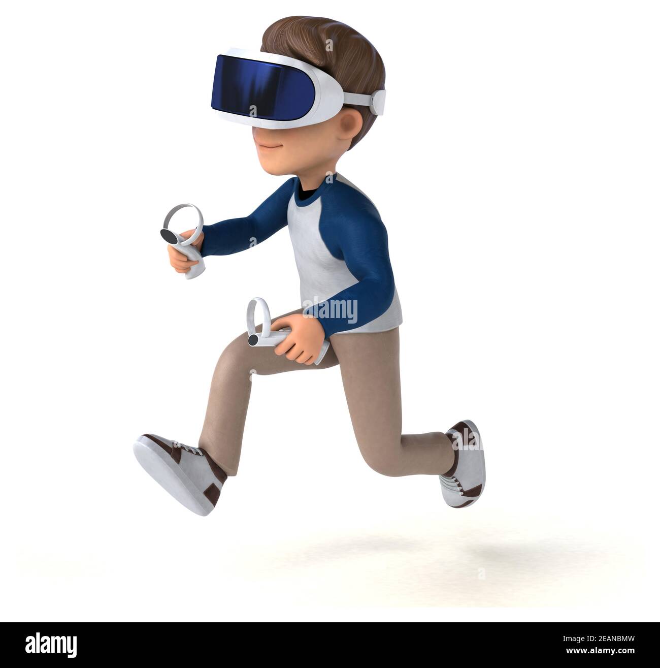 Divertente illustrazione 3D di un bambino di cartoni animati con una realtà virtuale casco Foto Stock