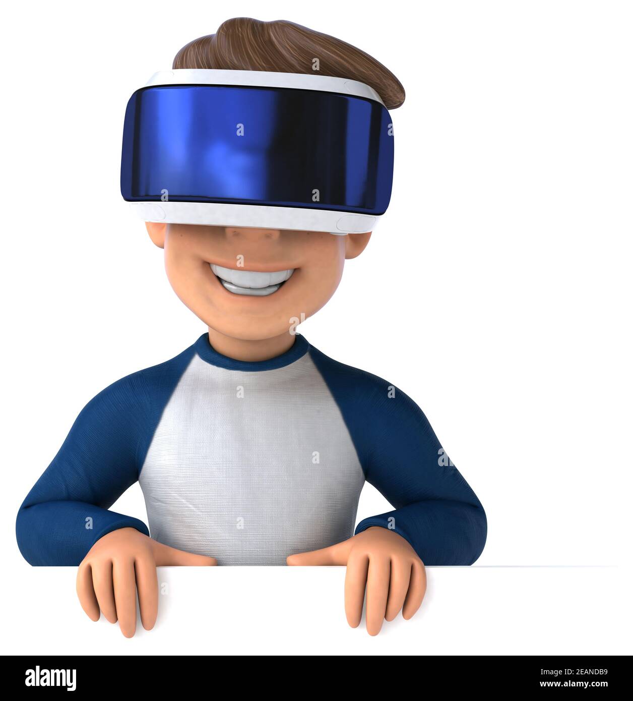 Divertente illustrazione 3D di un bambino di cartoni animati con una realtà virtuale casco Foto Stock