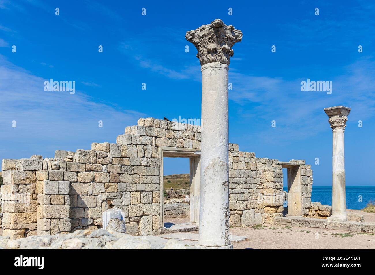 Rovine della città antica di Khersoness, teatro antico, Sevastopol, Crimea, Ucraina, Europa Foto Stock