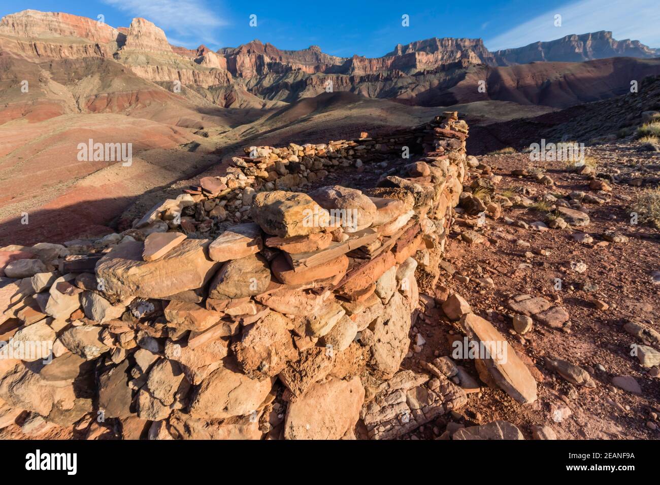 Ancestral Puebloan rovina a Desert View sul fiume Colorado, Grand Canyon National Park, patrimonio dell'umanità dell'UNESCO, Arizona, Stati Uniti Foto Stock