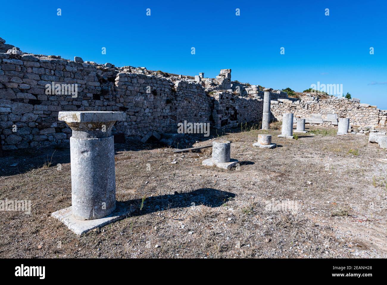 Rovine dell'antica Thera, Santorini, Cicladi, Grecia, Europa Foto Stock