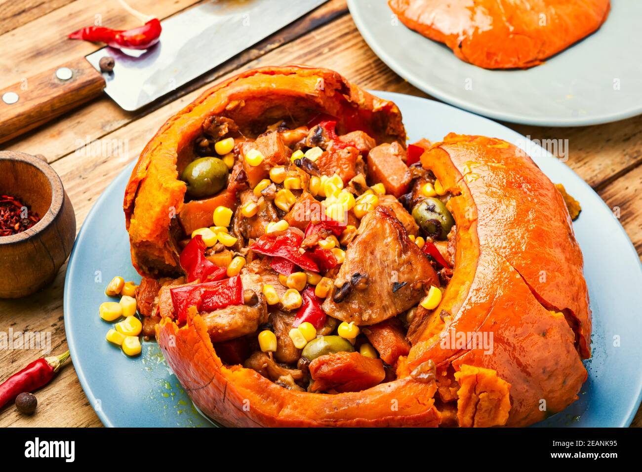Zucca al forno con carne Foto Stock
