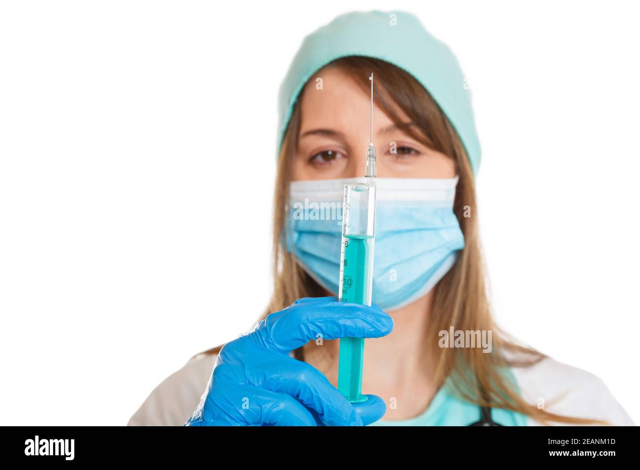 Flacone di vaccino del coronavirus medico siringa del virus Corona COVID-19 vaccini Covid isolato su bianco Foto Stock