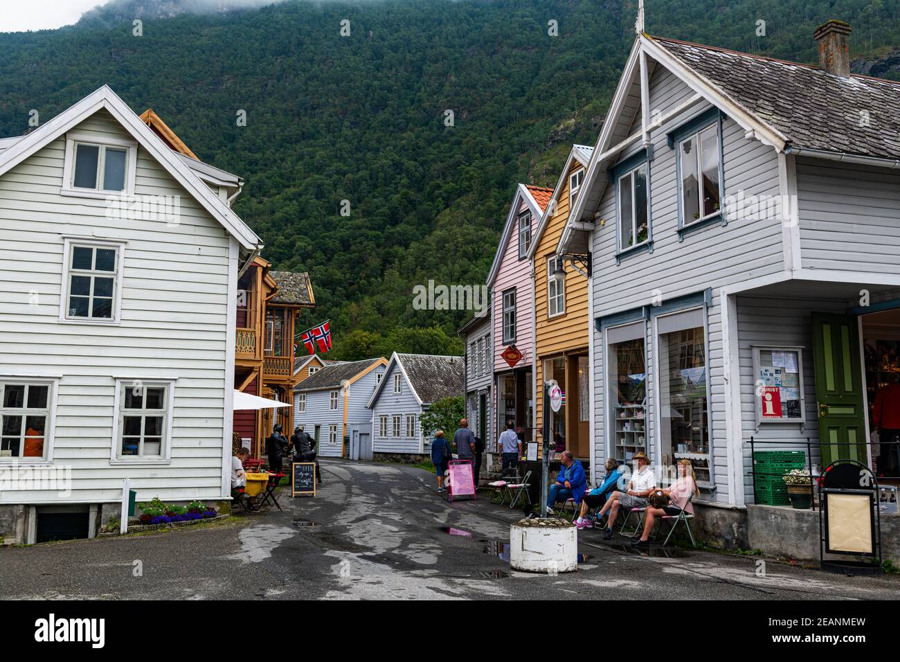 Case storiche a Laerdal, contea di Vestland, Norvegia, Scandinavia, Europa Foto Stock