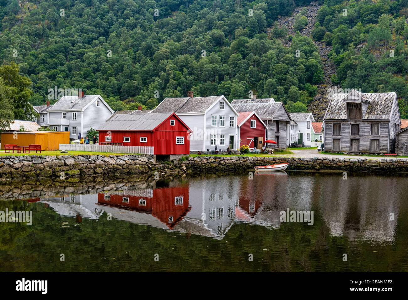 Case storiche a Laerdal, contea di Vestland, Norvegia, Scandinavia, Europa Foto Stock