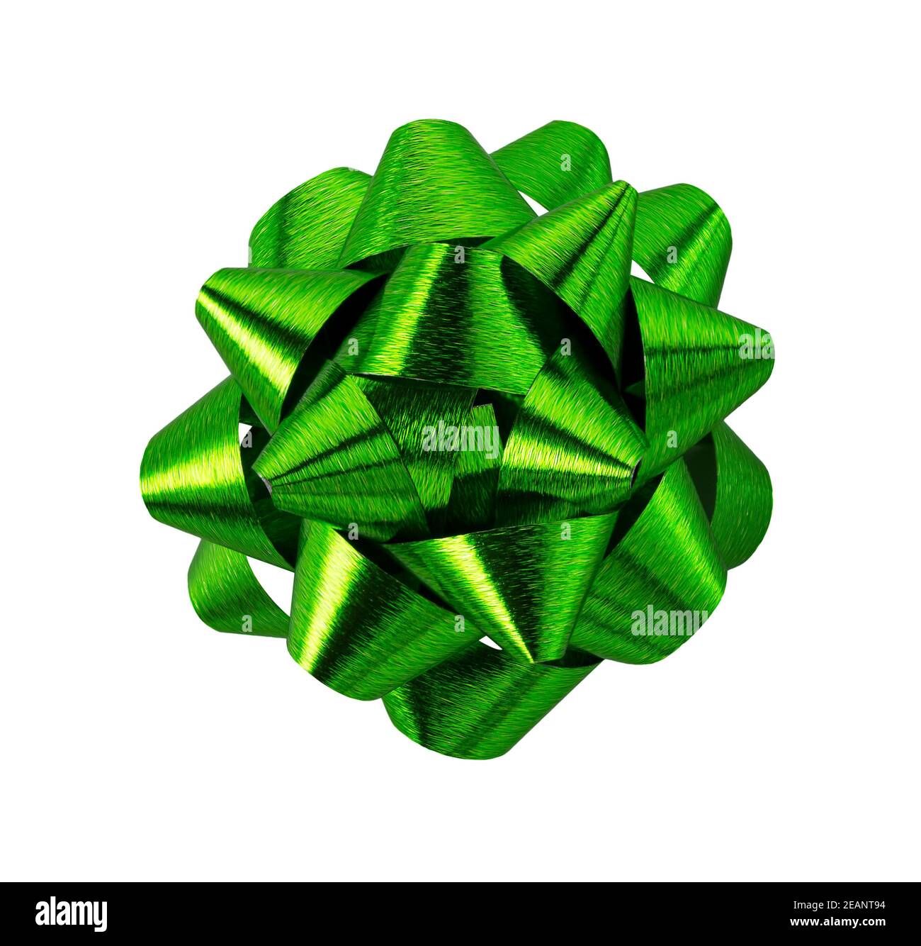 Nastro verde di prua regalo isolato su sfondo bianco. Foto Stock