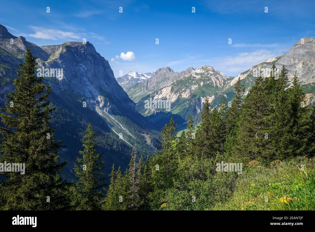 Paesaggio di montagna e pascoli nelle alpi francesi Foto Stock