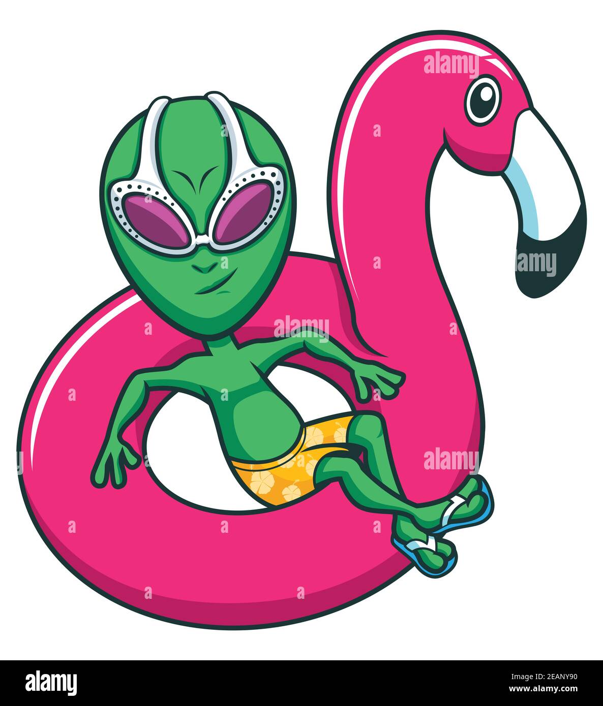 Alieno sul Flamingo Swim Ring Illustrazione Vettoriale