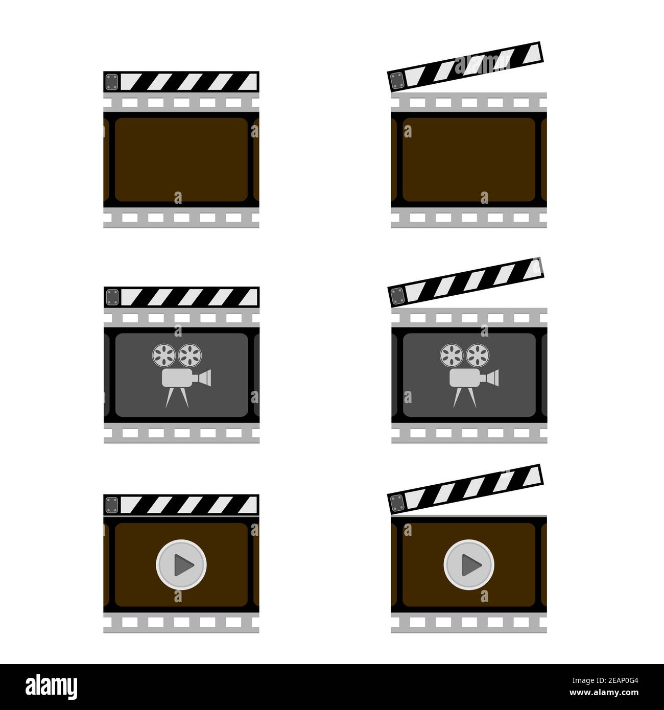 Set di icone di film con lo Scappone isolato su sfondo bianco Foto Stock