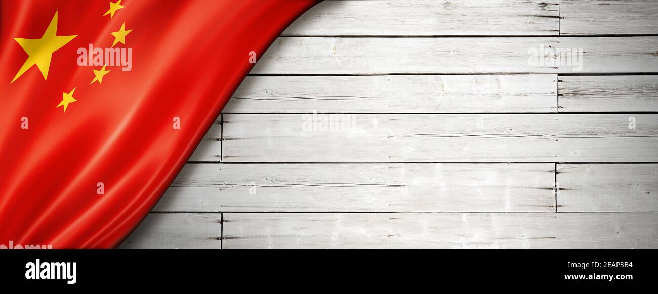 Bandiera cinese sul vecchio banner bianco Foto Stock