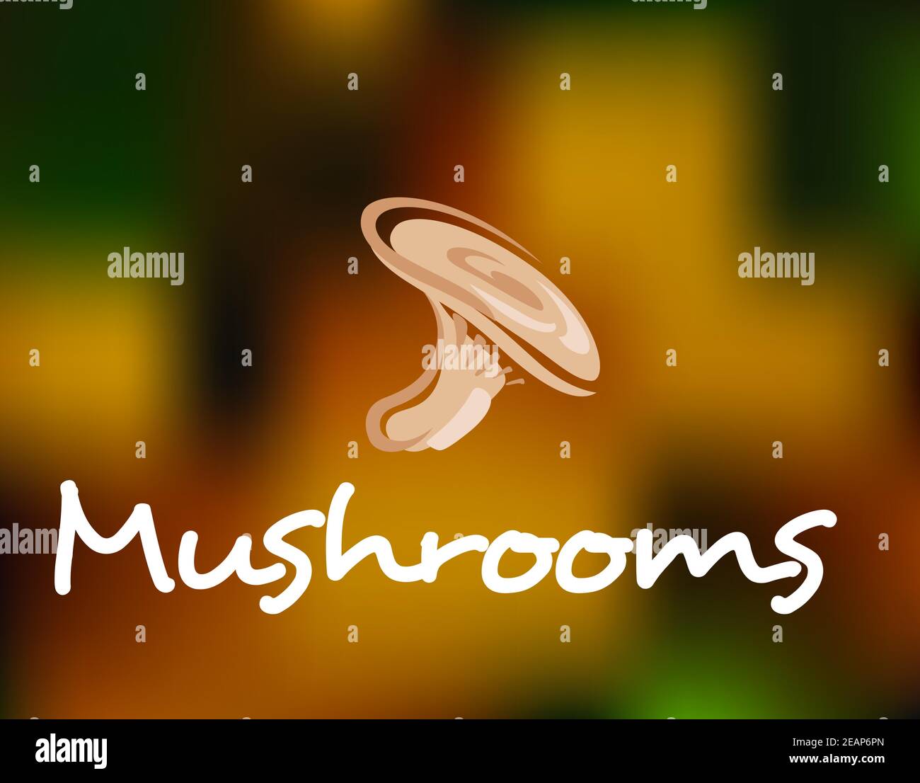 Forest funghi commestibili colorati su sfondo sfocato per cibo, pizza e gourmet design Illustrazione Vettoriale