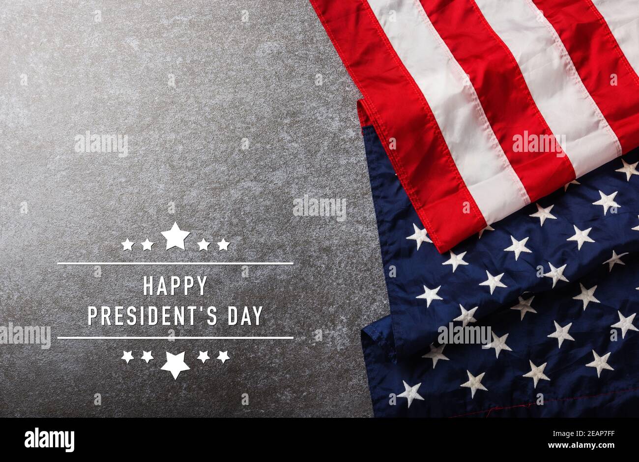 Bandiera americana o USA con testo "HAPPY PRESIDENT'S DAY" Foto Stock