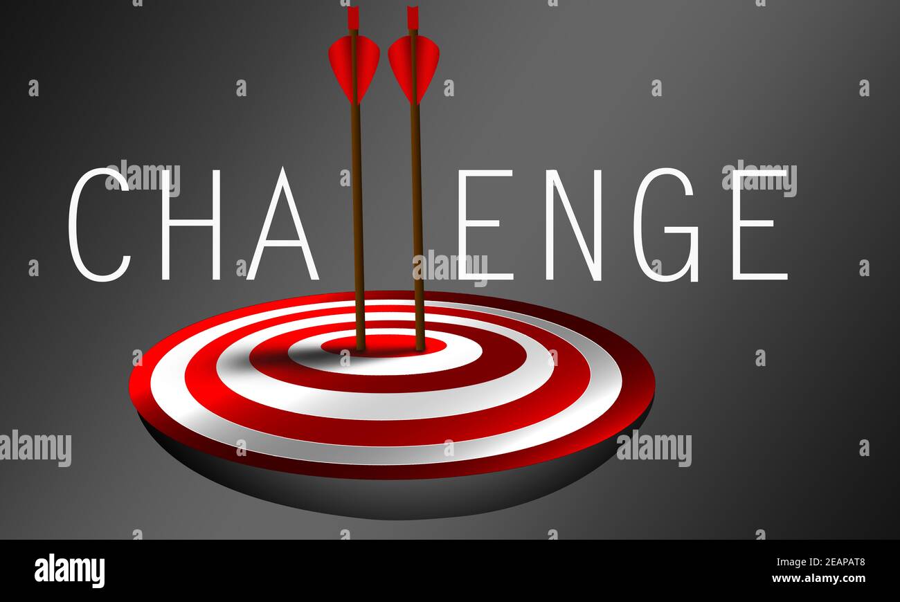Sfida con freccia sul target come concetto di successo aziendale Foto Stock