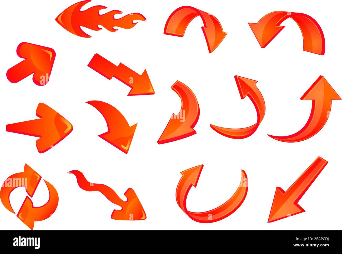 Icone rosse con frecce glossy3D impostate per i pulsanti web e internet design Illustrazione Vettoriale