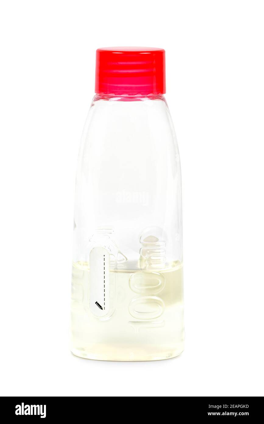 Bottiglia cosmetica da viaggio su sfondo bianco Foto Stock