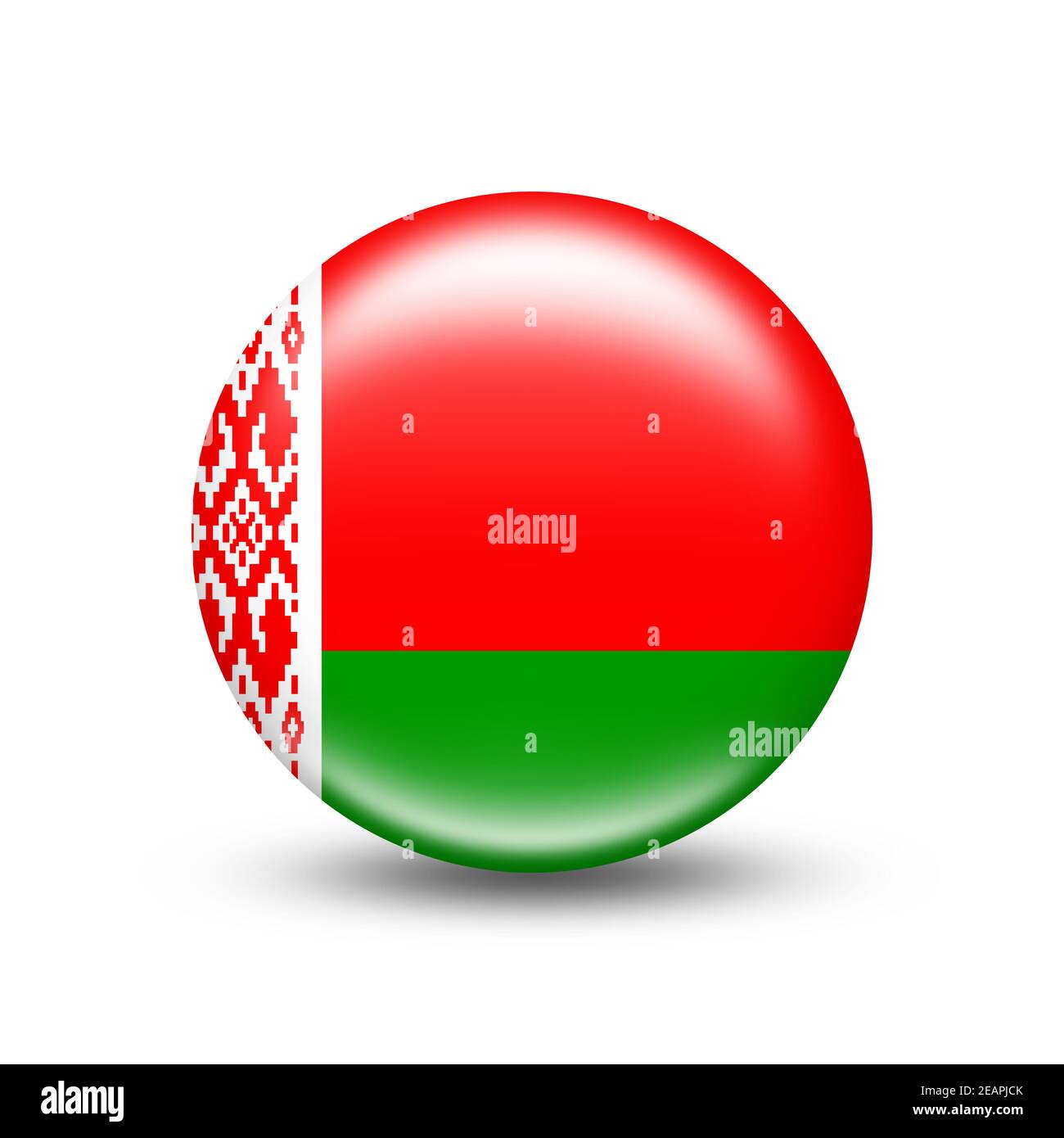 Bandiera bielorussa in sfera con ombra bianca Foto Stock