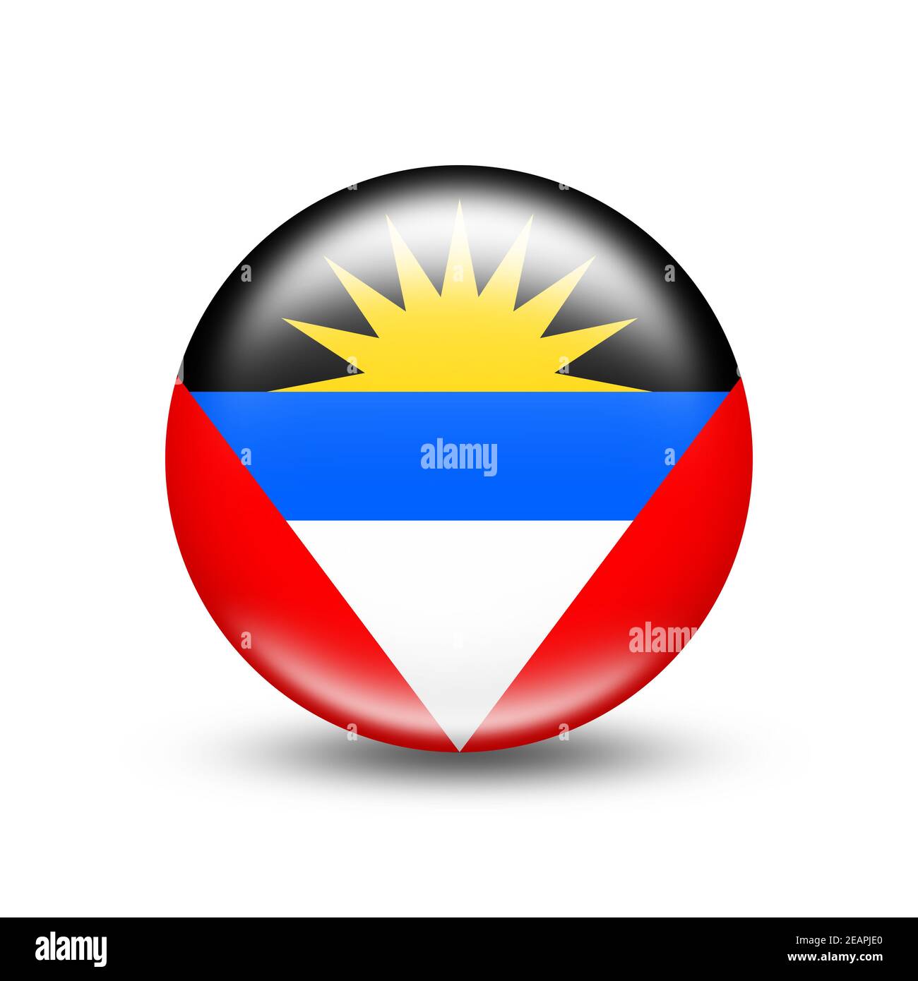 Antigua e Barbuda bandiera di campagna in sfera con ombra Foto Stock