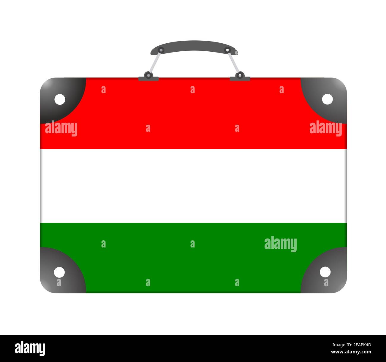 Bandiera del paese dell'Ungheria sotto forma di una valigia per viaggiare su sfondo bianco Foto Stock