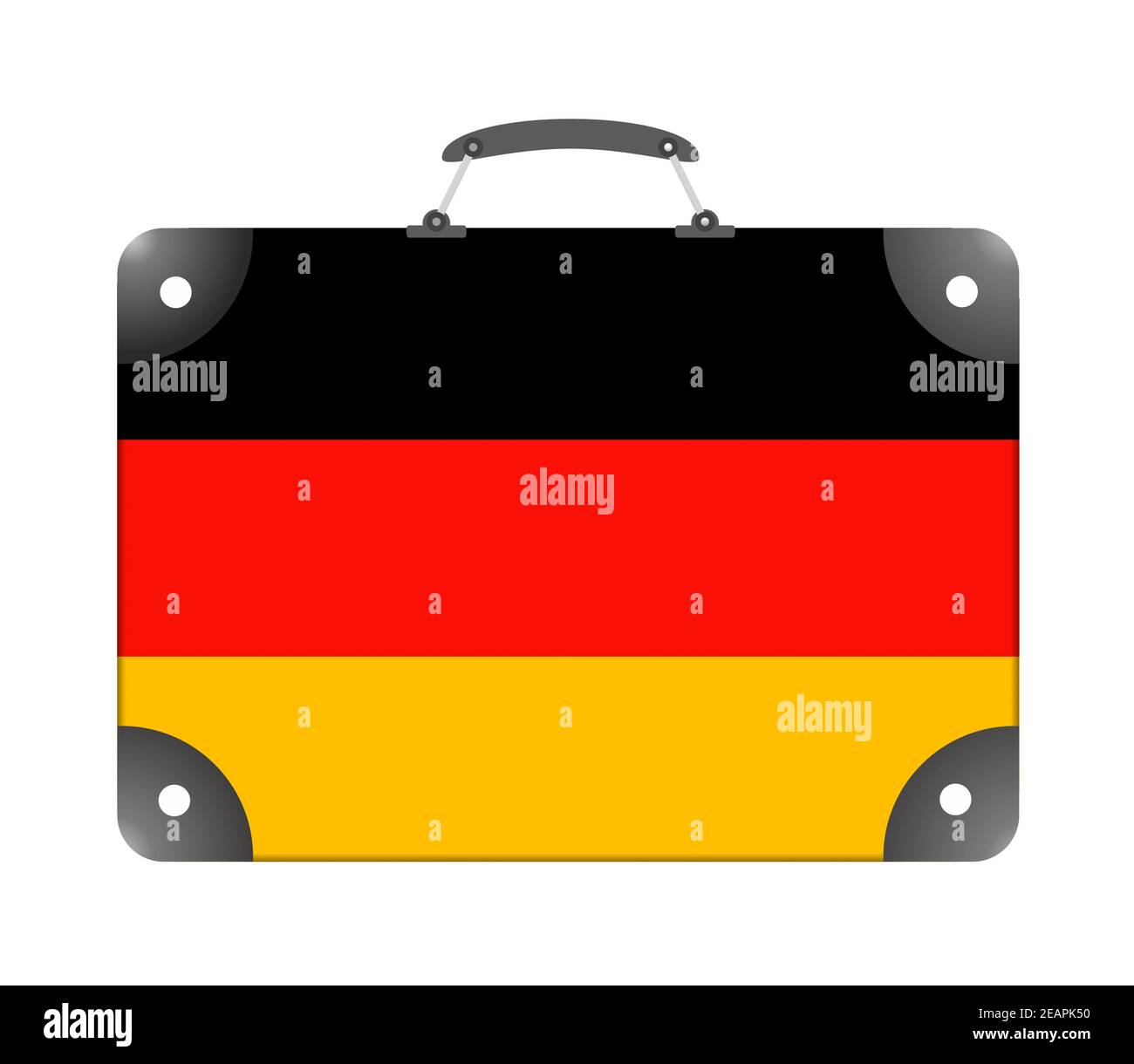 Bandiera del paese della Germania sotto forma di una valigia per viaggiare su sfondo bianco Foto Stock