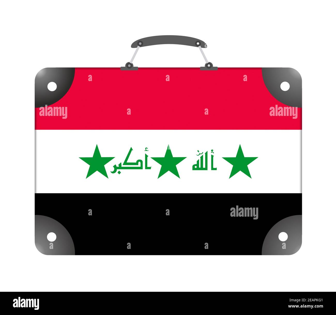 Bandiera irachena sotto forma di valigia di viaggio su sfondo bianco Foto Stock