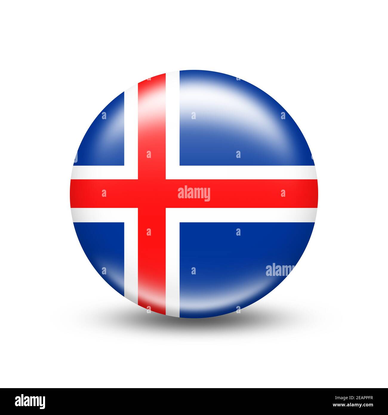 Bandiera islandese in sfera con ombra bianca Foto Stock