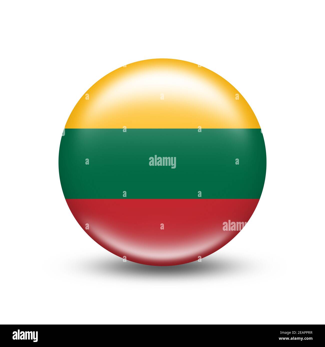 Bandiera del paese lituano in sfera con ombra bianca Foto Stock