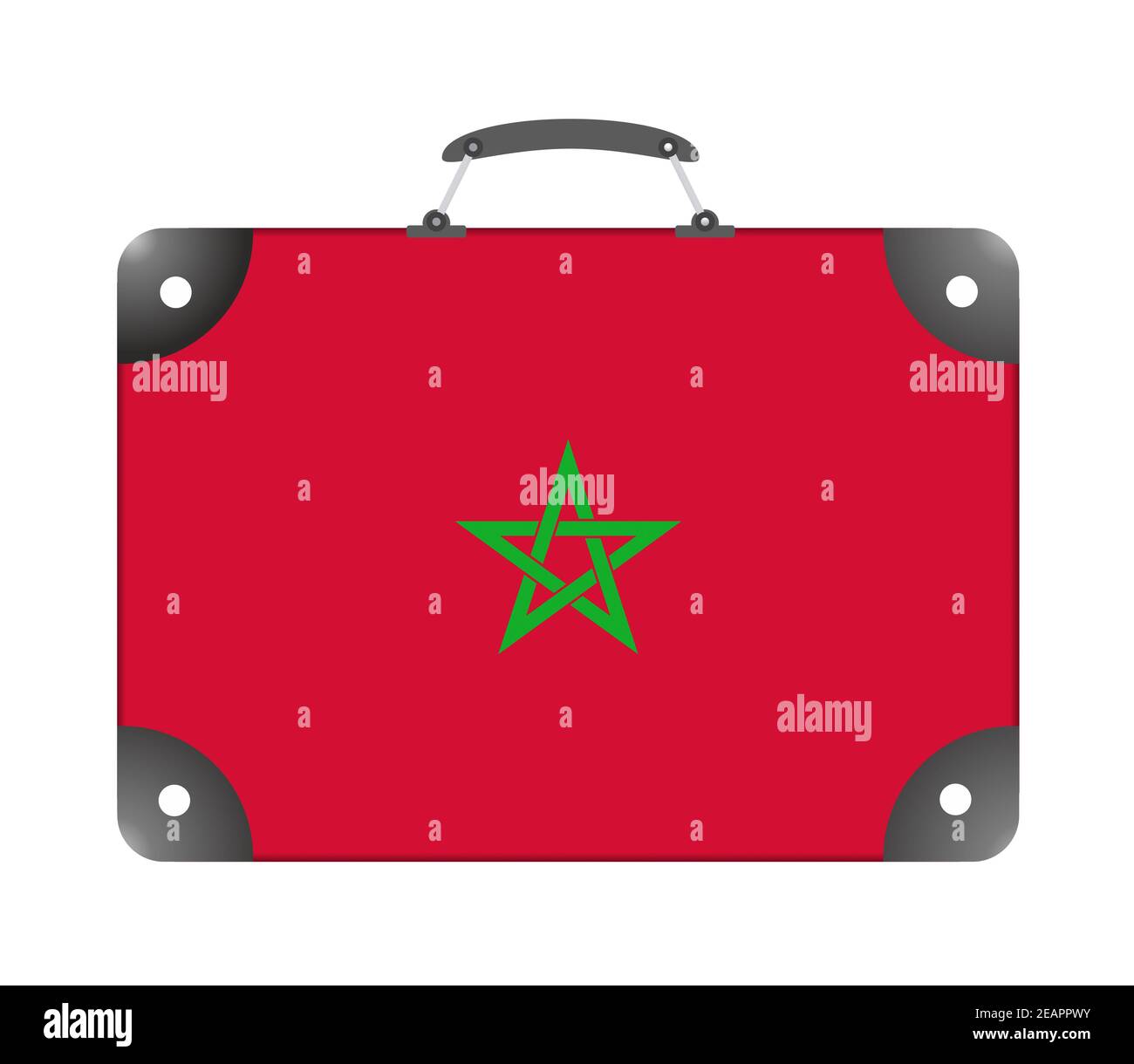 Bandiera del Marocco sotto forma di valigia di viaggio su sfondo bianco Foto Stock