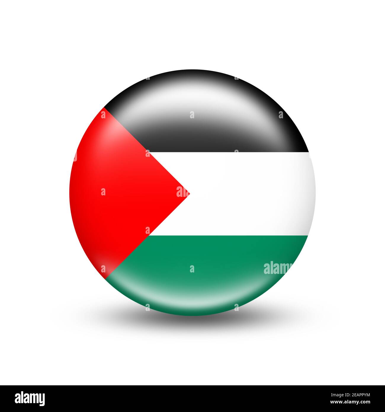 Bandiera palestinese in sfera con ombra bianca Foto Stock