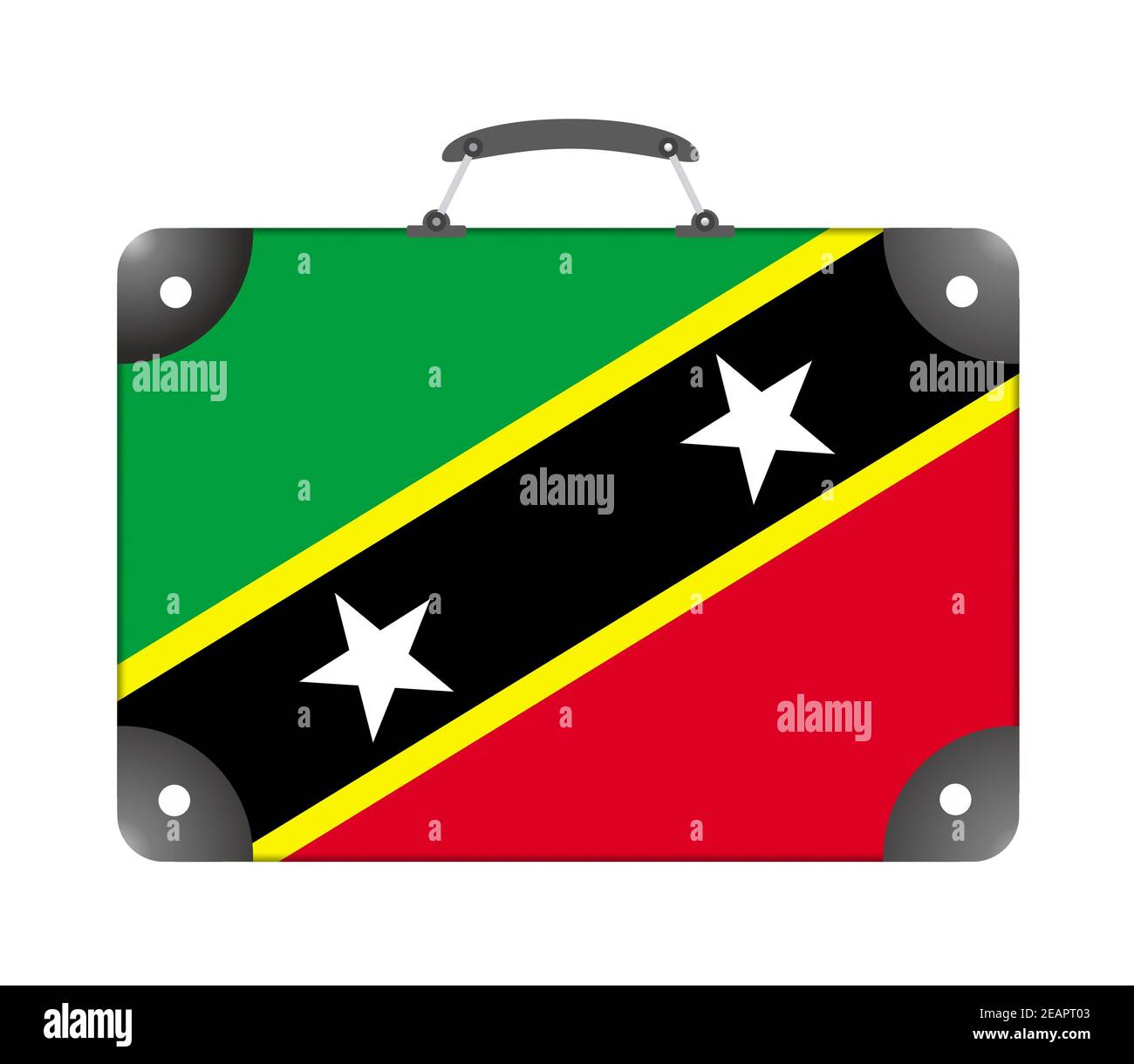 Bandiera del paese Saint Kitts e Nevis nel forma di una valigia di viaggio su sfondo bianco Foto Stock