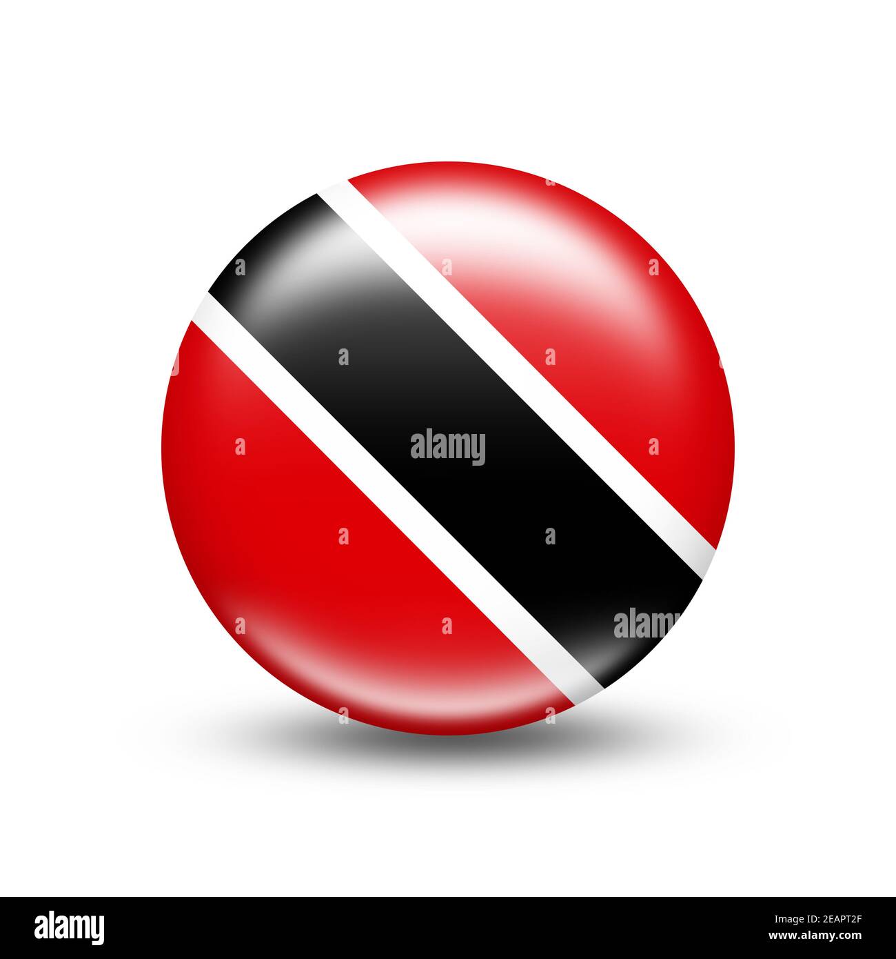 Bandiera di Trinidad e Tobago paese in sfera con bianco ombra Foto Stock