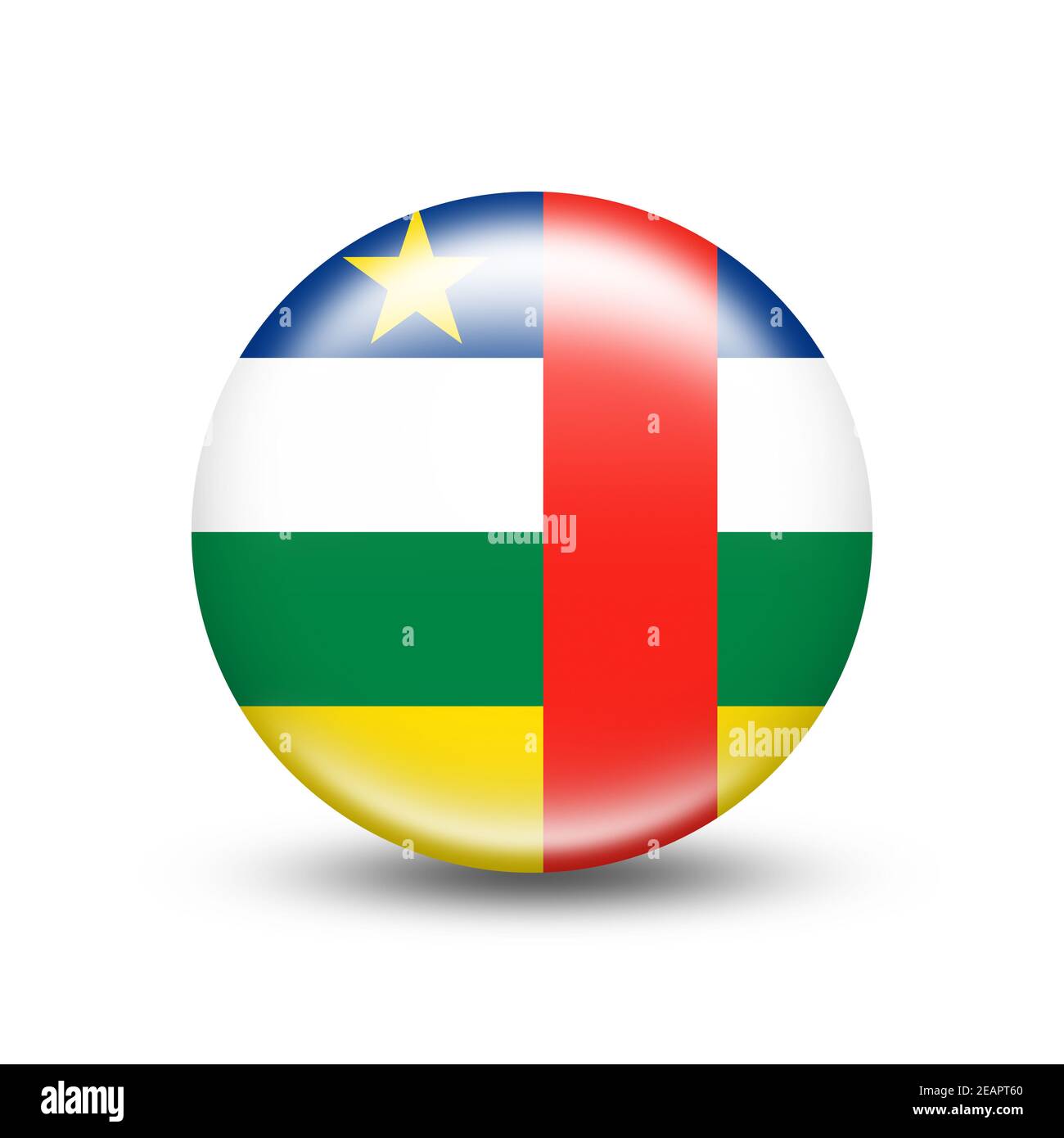 Bandiera della Repubblica Centrafricana in sfera con ombra bianca Foto Stock