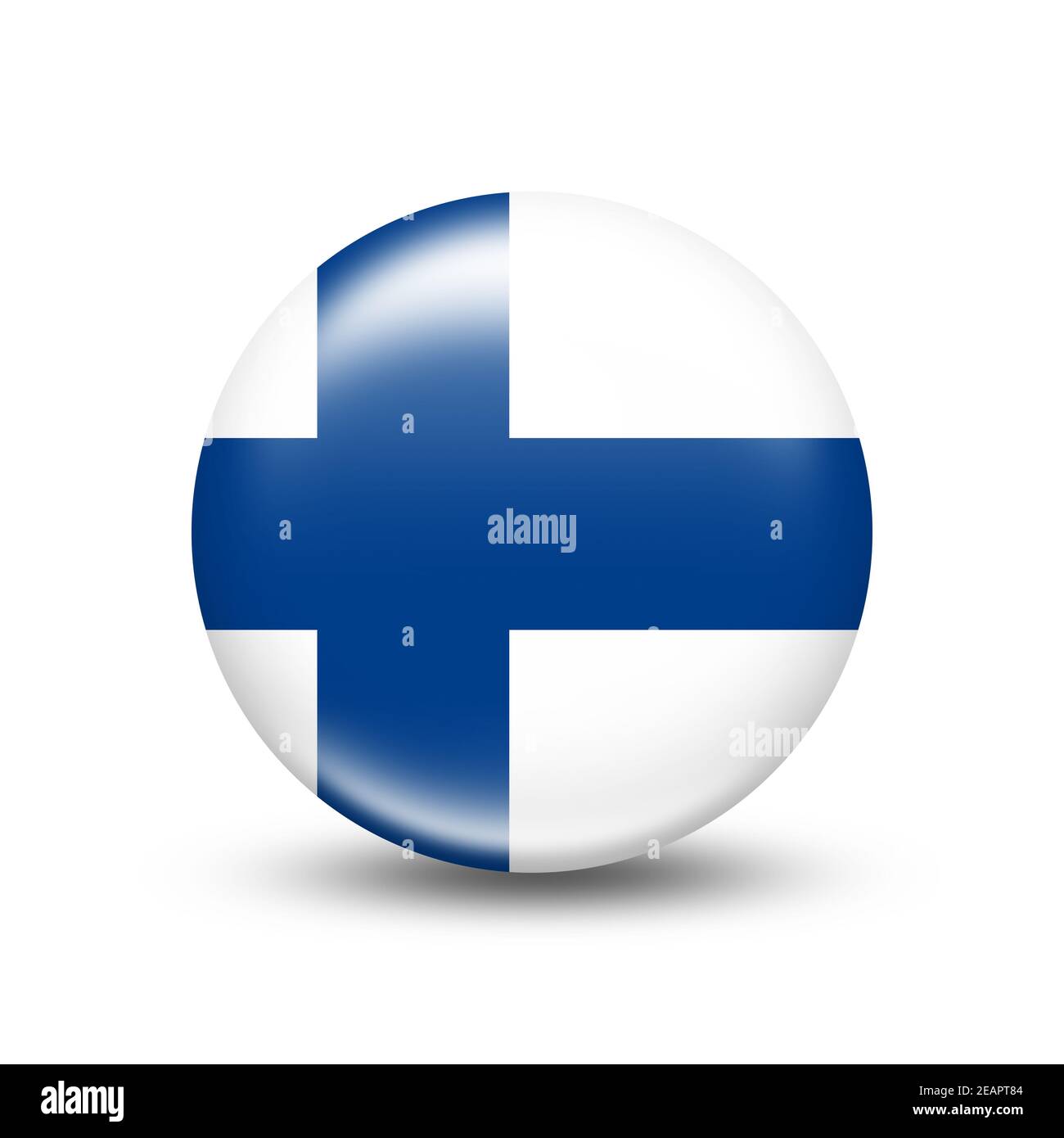 Bandiera finlandese in sfera con ombra bianca Foto Stock
