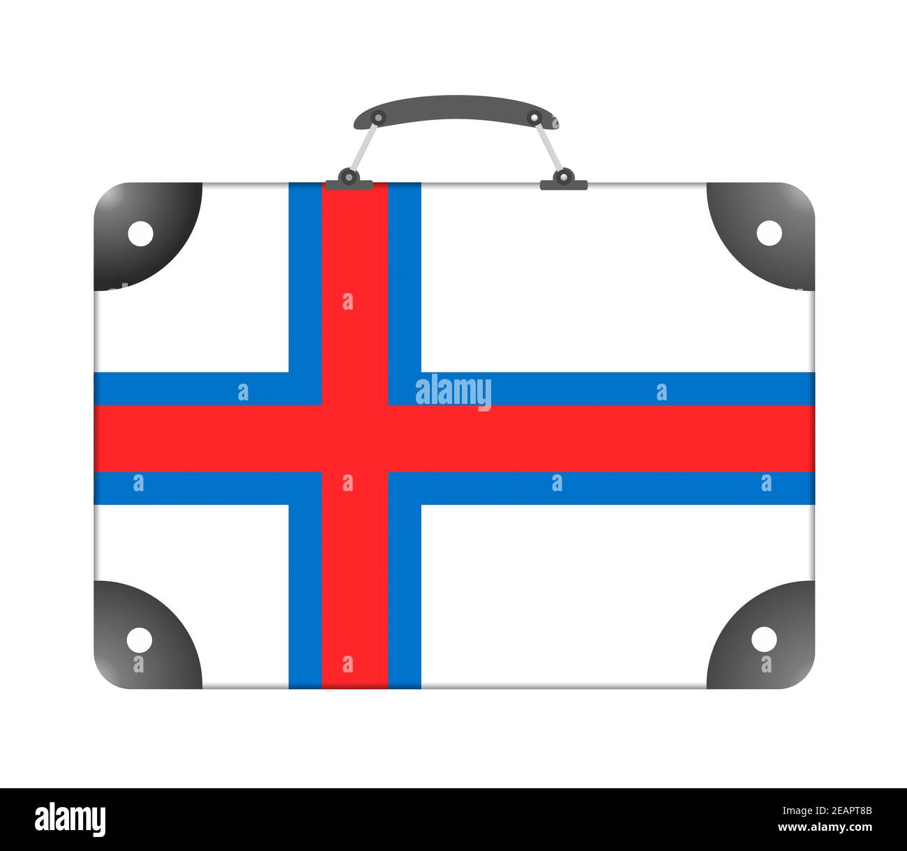 Bandiera di campagna dell'isola di Faroe sotto forma di viaggio valigia su sfondo bianco Foto Stock