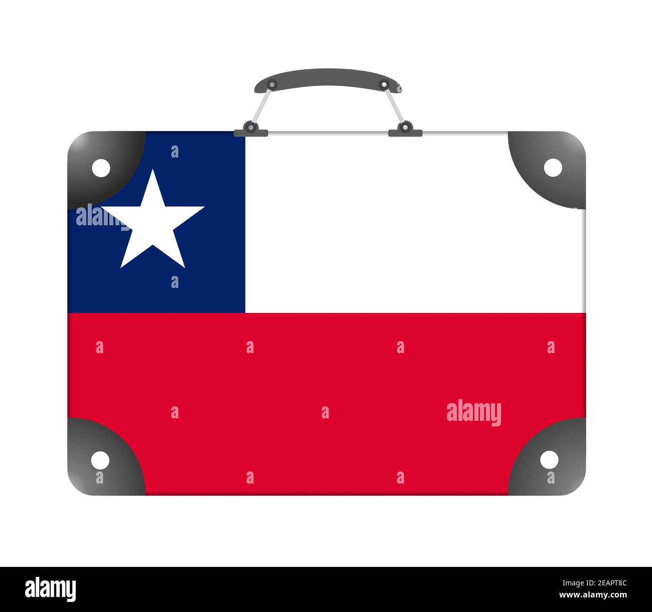 Bandiera cilena sotto forma di valigia di viaggio uno sfondo bianco Foto Stock