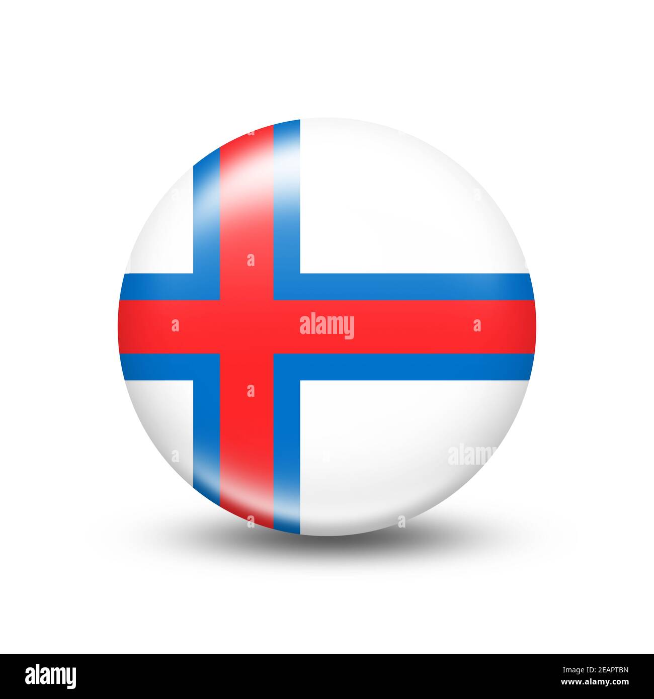Bandiera di campagna dell'isola di Faroe in una sfera con ombra bianca Foto Stock