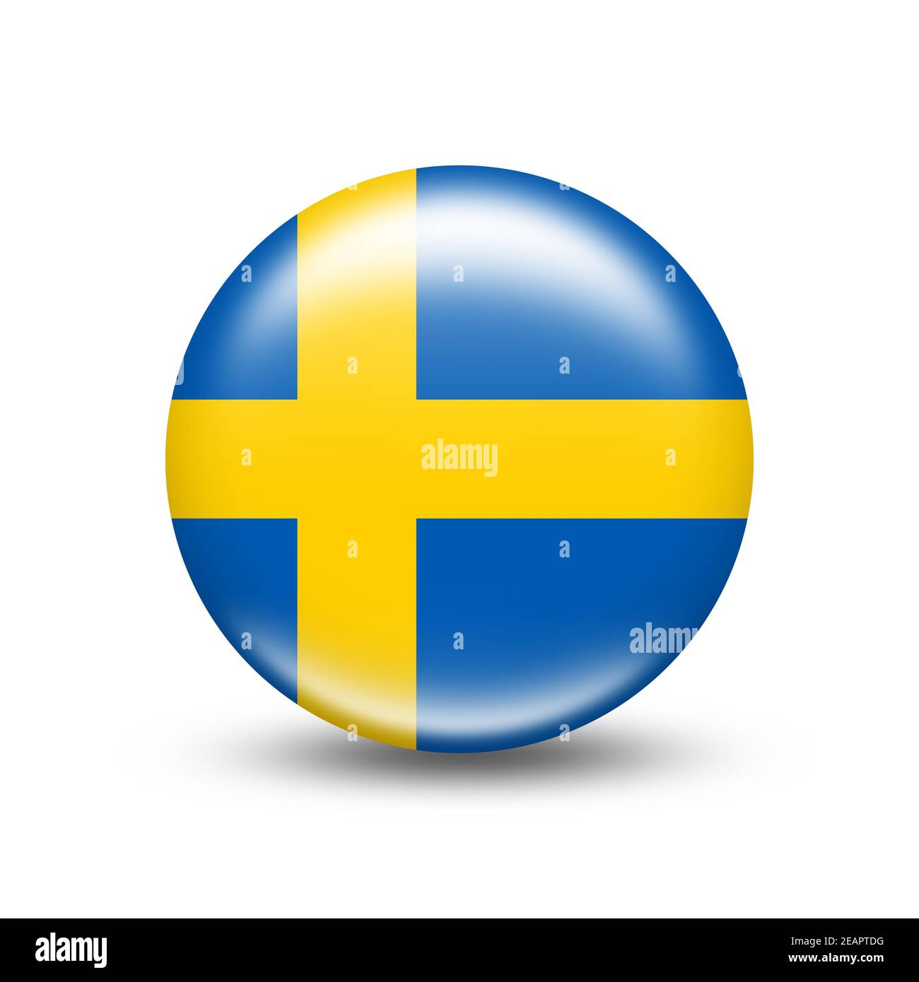 Bandiera svedese in sfera con ombra bianca Foto Stock