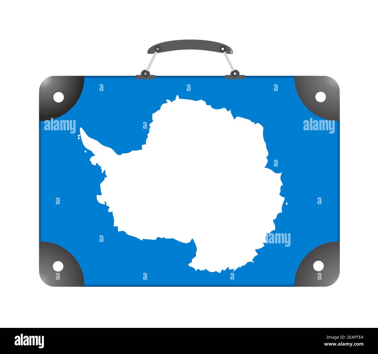 Bandiera dell'Antartide sotto forma di valigia di viaggio su sfondo bianco Foto Stock