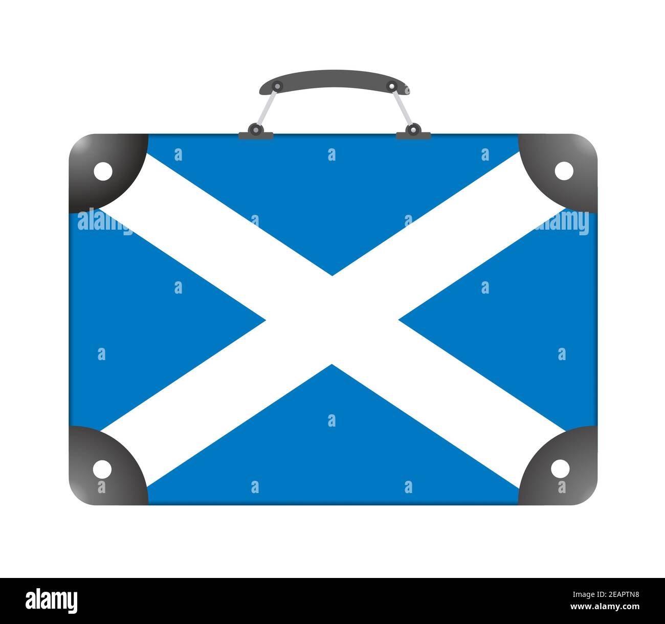 Bandiera scozzese sotto forma di valigia di viaggio su sfondo bianco Foto Stock