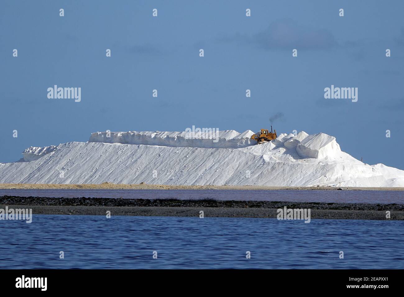 Piantagione di sale solare e raccolto su Bonaire, Mar dei Caraibi Foto Stock