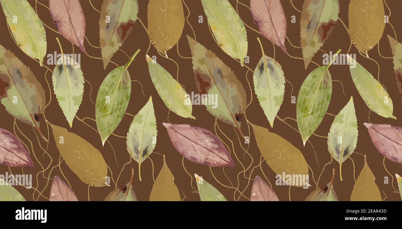foglie autunnali realistiche per il design dei tessuti. texture decoration. Vernice vettoriale. Raccolta di modelli vettoriali. Natura sfondo. Elemento di progettazione. Modello di granella Foto Stock