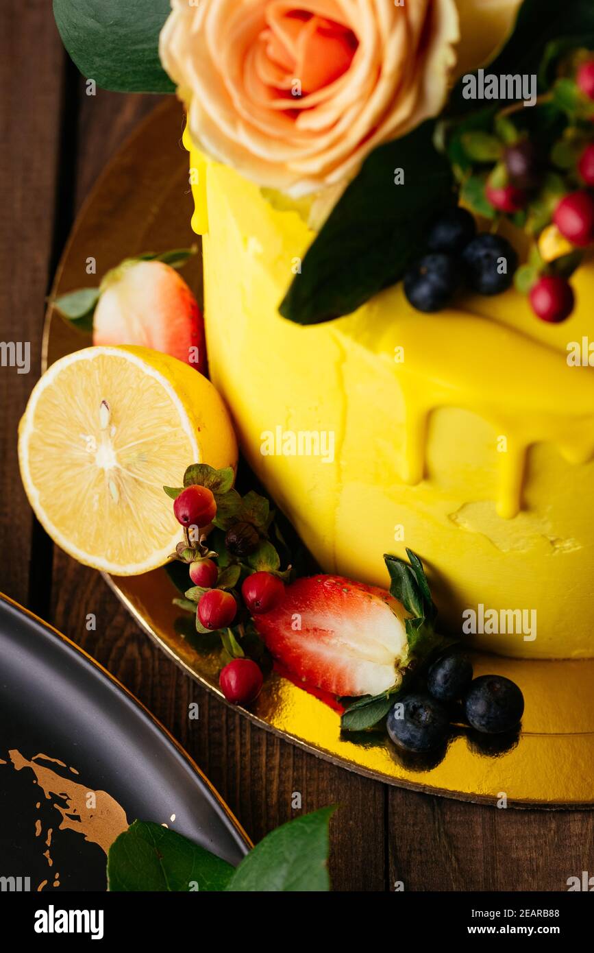 biscotti limoni torta crema gioia festa di compleanno Foto Stock