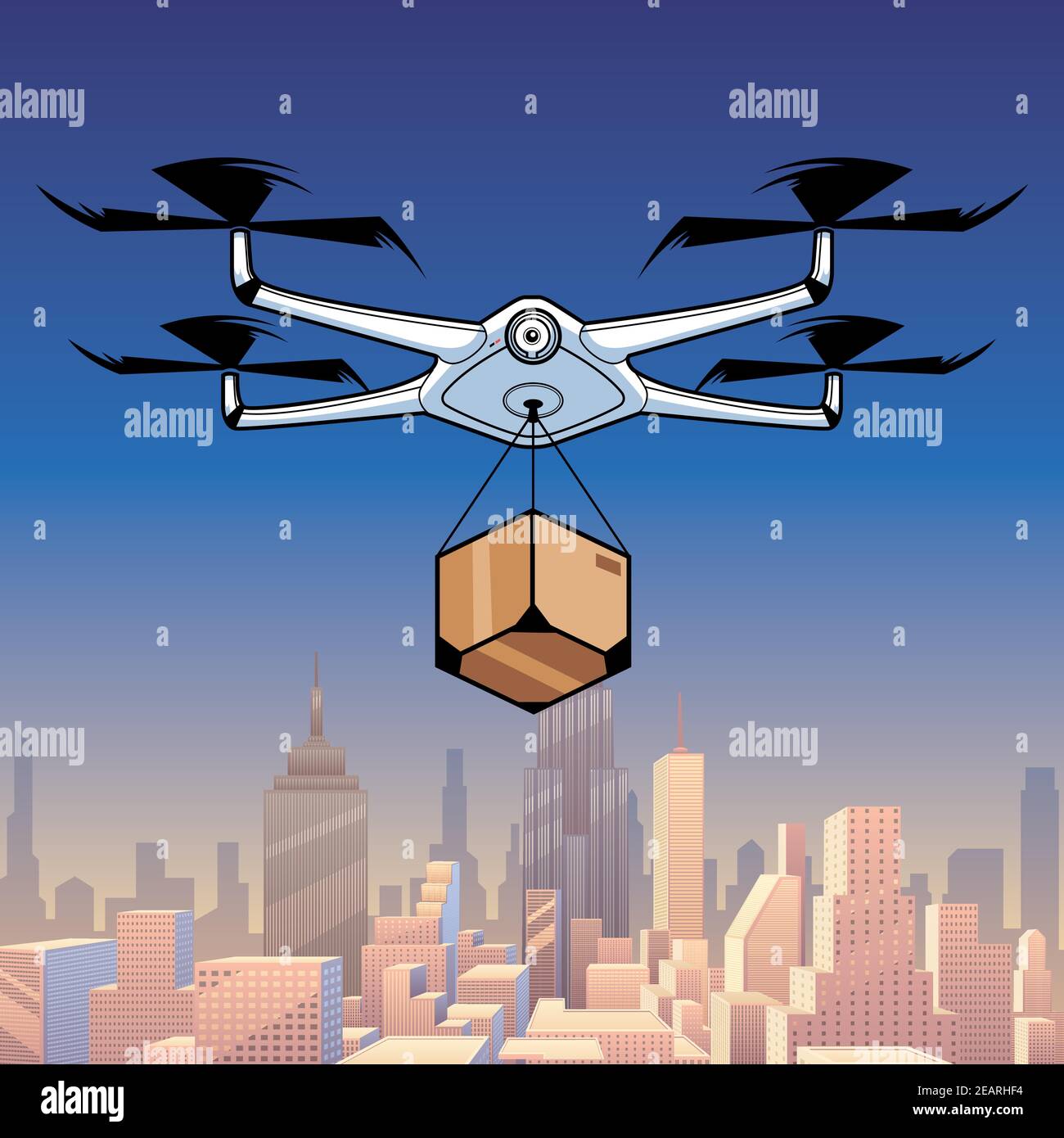 Consegna dei droni in città Illustrazione Vettoriale