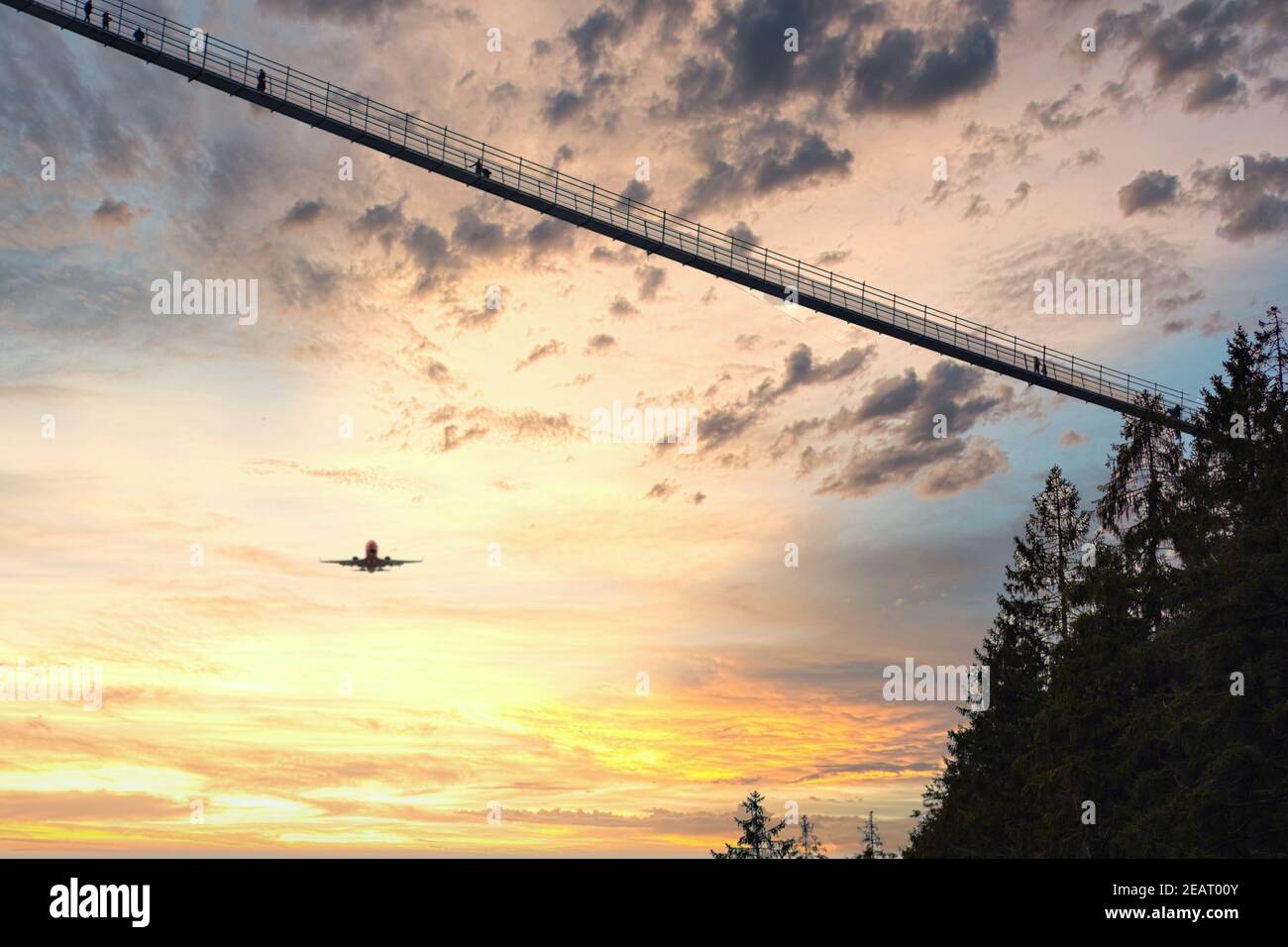 Ponte sospeso pedonale Highline 179 - Austria con alberi a. il suo lato Foto Stock