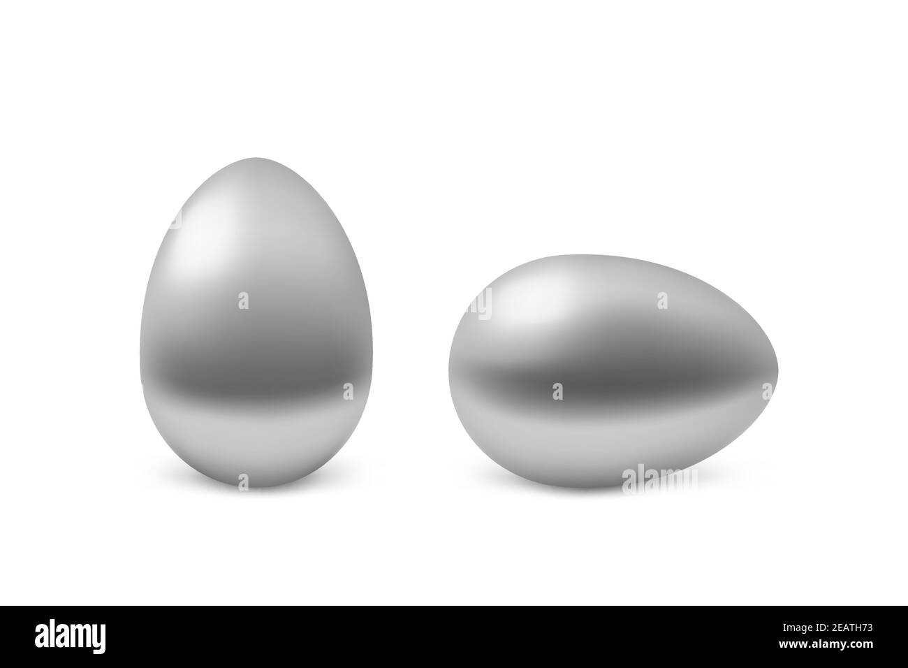 Due vettori realistiche uova d'argento. Uova di pasqua isolate su sfondo bianco. Decorazione per le vacanze Illustrazione Vettoriale